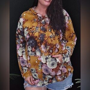 ✨NWT Floral Mustard Lightweight Soft Hoodie